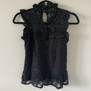 Black Lace Ruffle Sleeve/Ruffle Hem Blouse